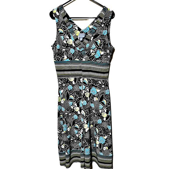 Rabbit Rabbit Rabbit Womens Dress Sz 14 Brown Turquoise Sleeveless Knee Length - Picture 1 of 6